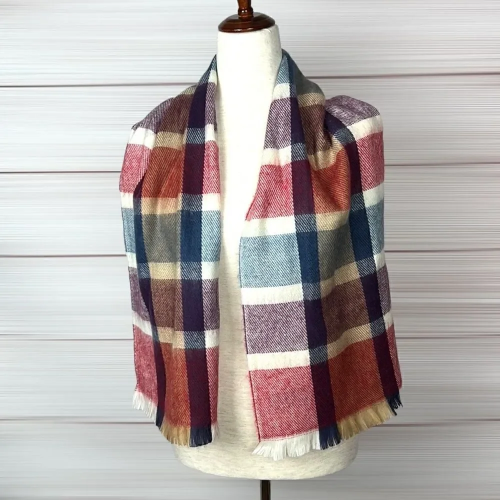 NWOT Vintage 100% Cashmere Unisex’s Plaid Scarf England 12,5x54 inches